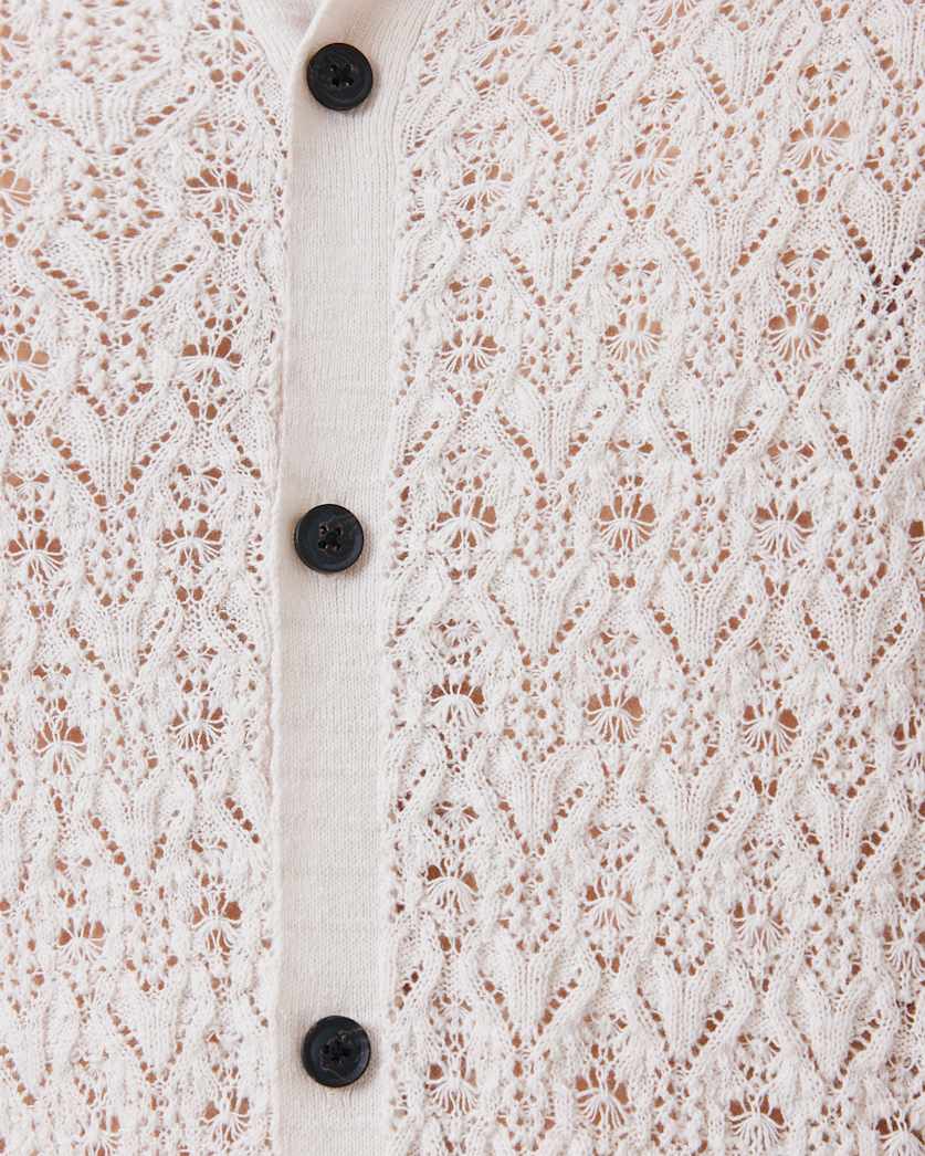 AllSaints Loire Short Sleeve Open Knit Cardigan Ecru White