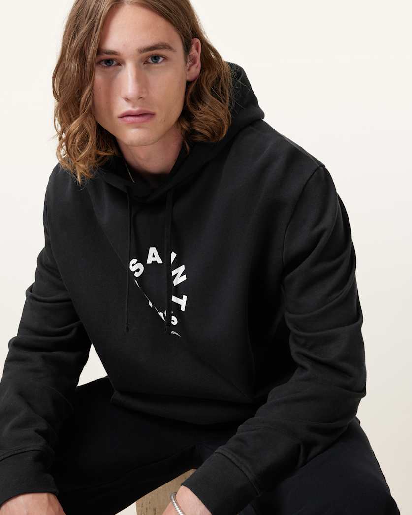 AllSaints Tierra Pullover Circle Logo Hoodie Jet Black
