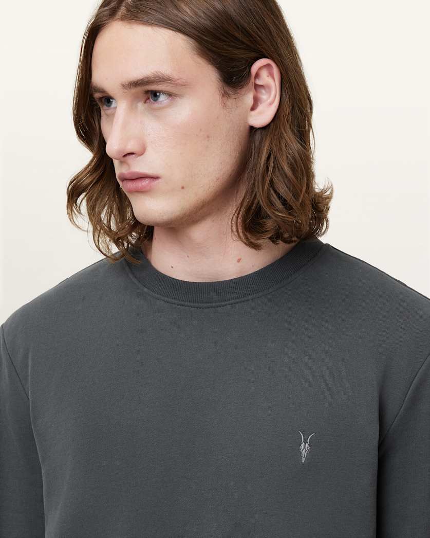AllSaints Raven Crew Neck Ramskull Sweatshirt Gastor Green