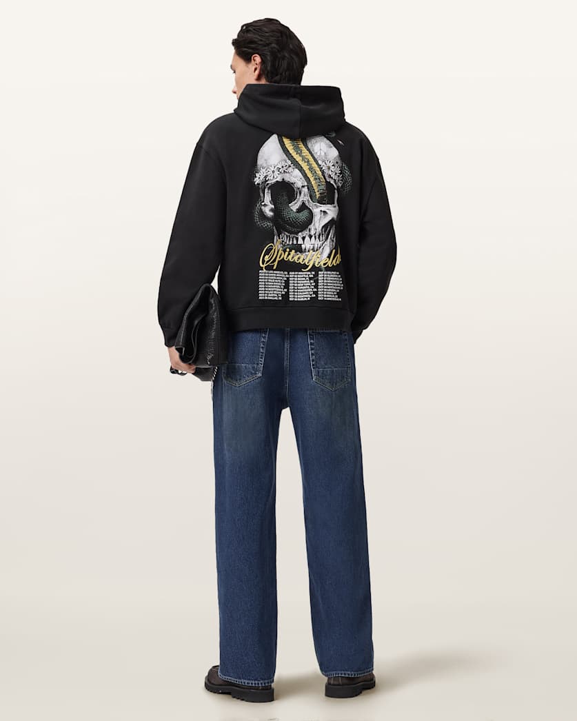 AllSaints Snakehead Graphic Hoodie Washed Black