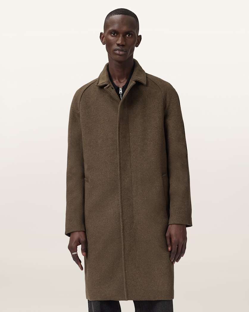 AllSaints Trent Wool Coat Log Brown