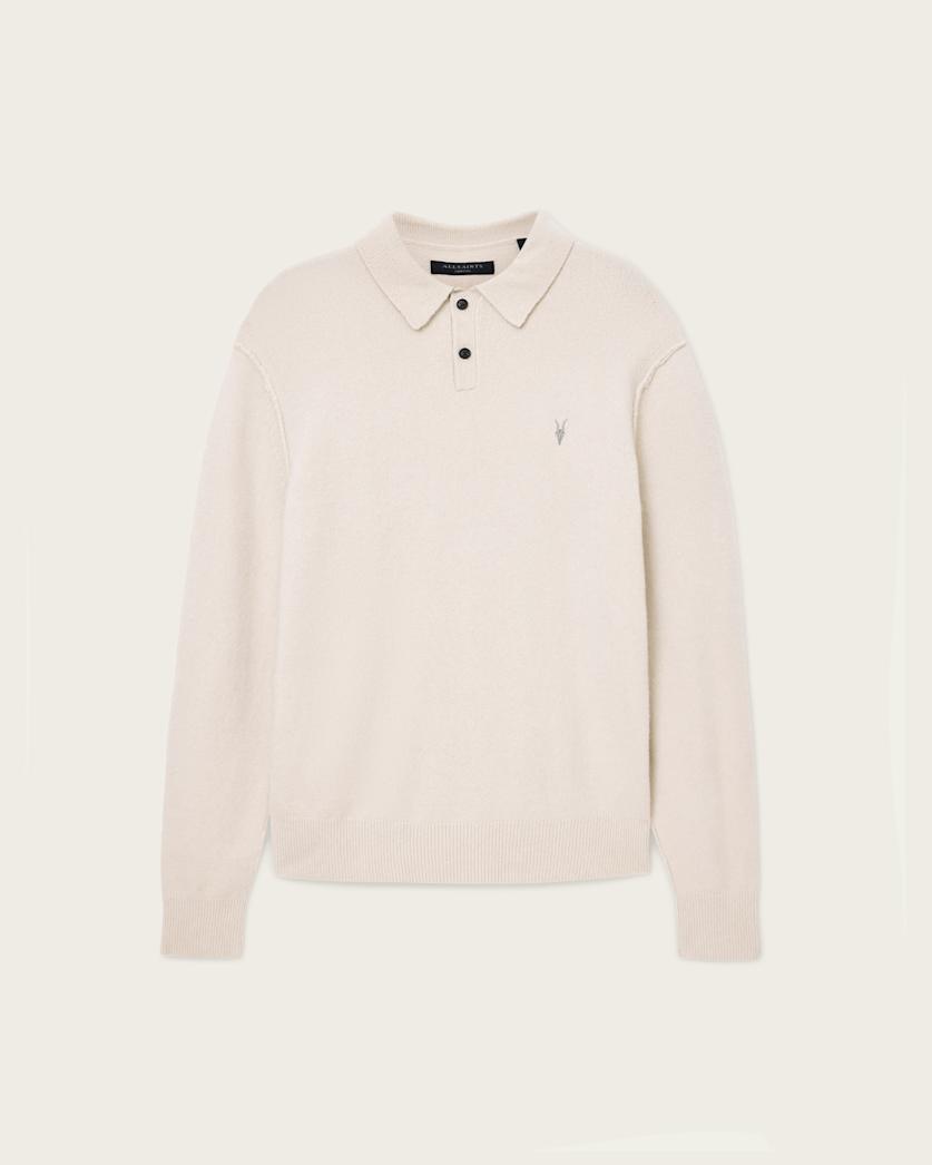 AllSaints Statten Long Sleeve Ramskull Polo Sweater Black