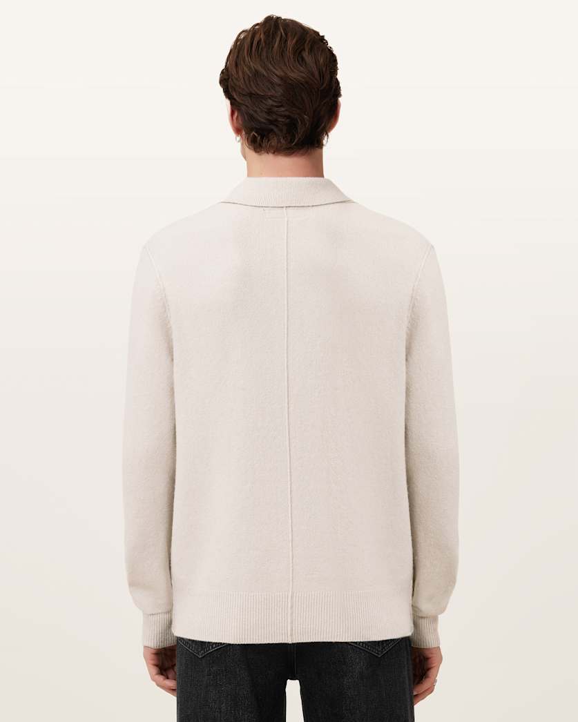 AllSaints Statten Long Sleeve Ramskull Polo Sweater Black