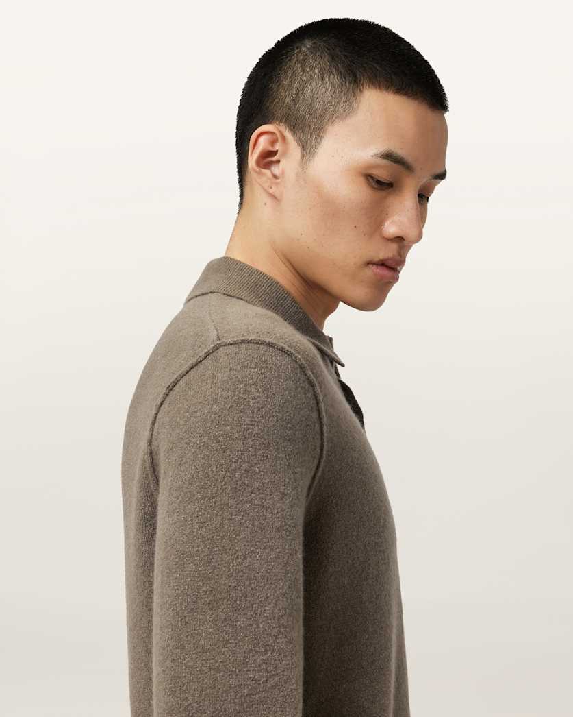 AllSaints Statten Long Sleeve Polo Sweater Dusky Green