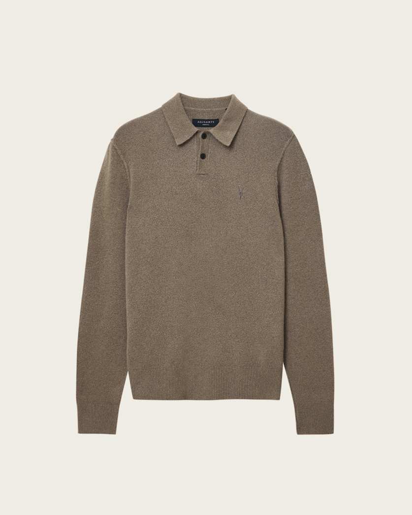 AllSaints Statten Long Sleeve Polo Sweater Dusky Green