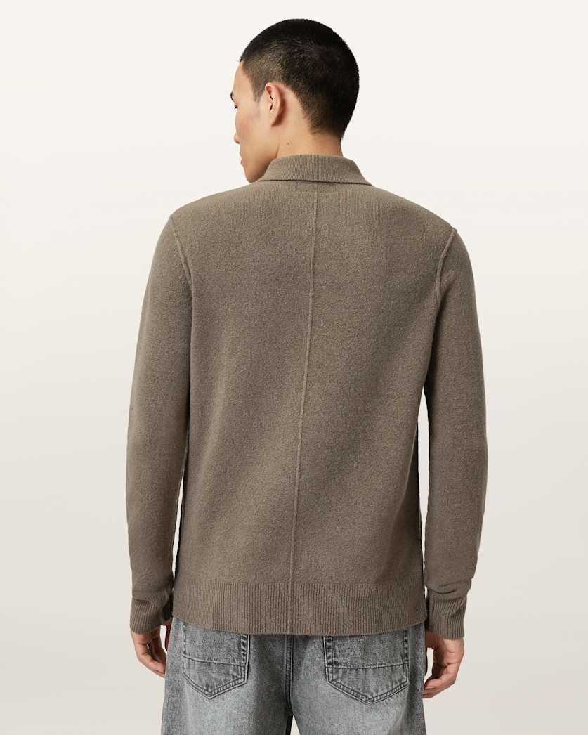 AllSaints Statten Long Sleeve Polo Sweater Dusky Green