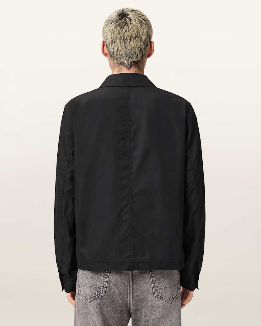 AllSaints Trey Black Ramskull Pointed Collar Jacket Jet Black