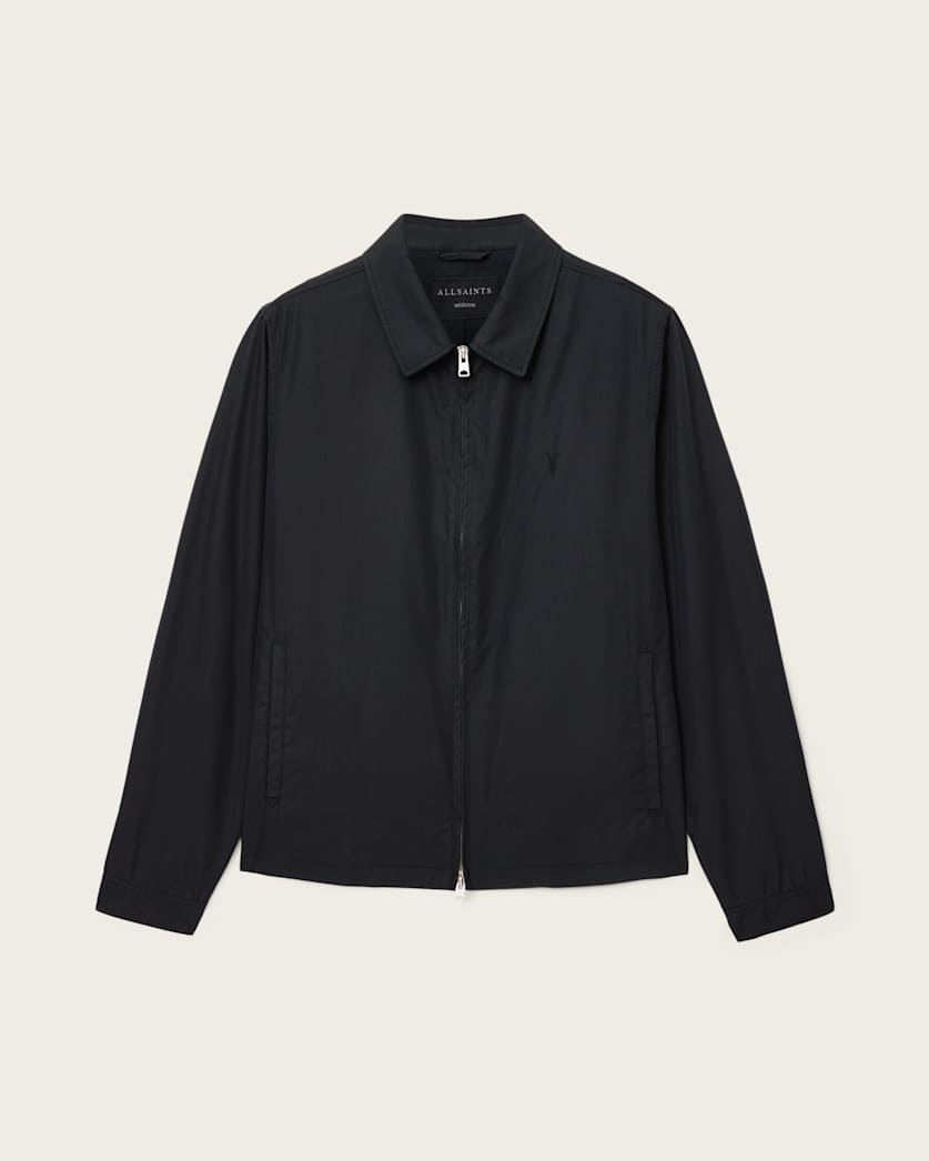 AllSaints Trey Black Ramskull Pointed Collar Jacket Jet Black
