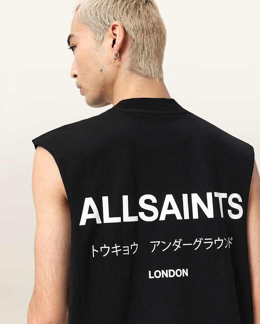 AllSaints Underground Sleeveless Crew Neck T Shirt Jet Black