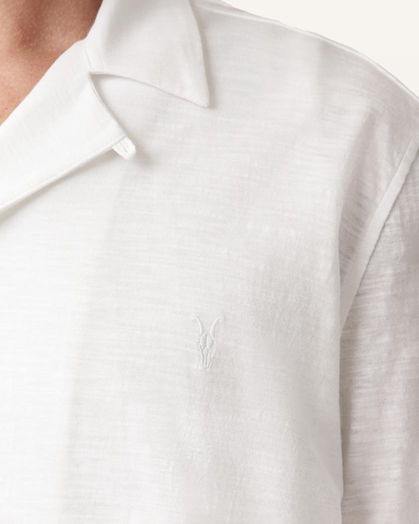 AllSaints Robson Short Sleeve Ramskull Shirt Off White