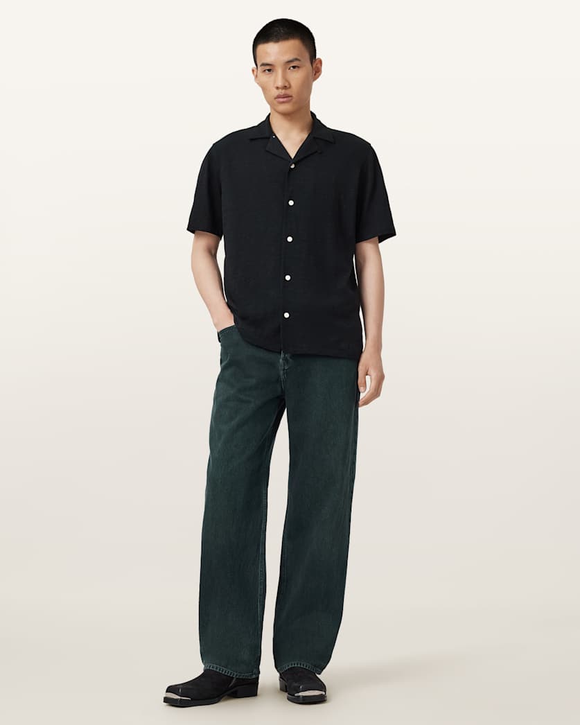 AllSaints Robson Short Sleeve Ramskull Shirt Off White