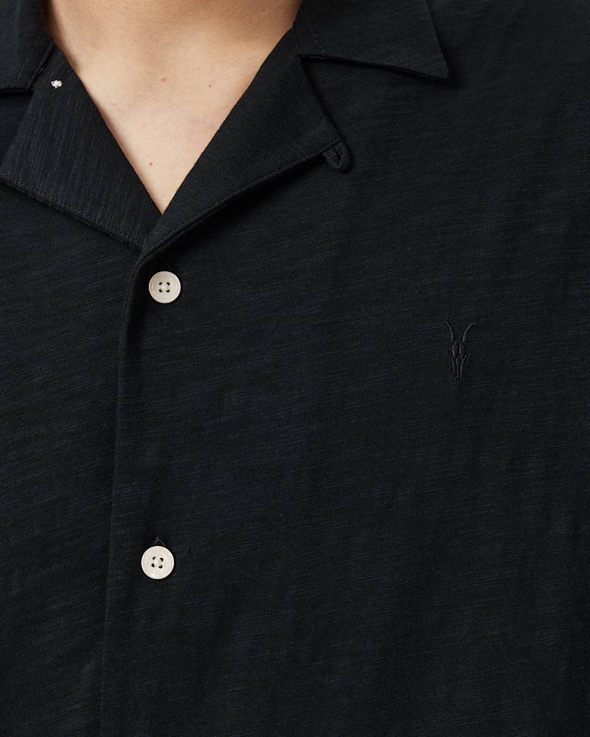 AllSaints Robson Short Sleeve Ramskull Shirt Off White