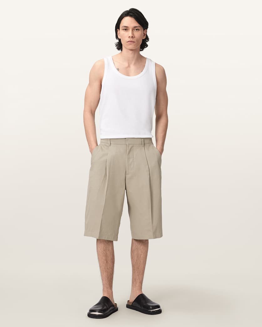 AllSaints Castro Wide Leg Cotton Shorts Pasilla Brown