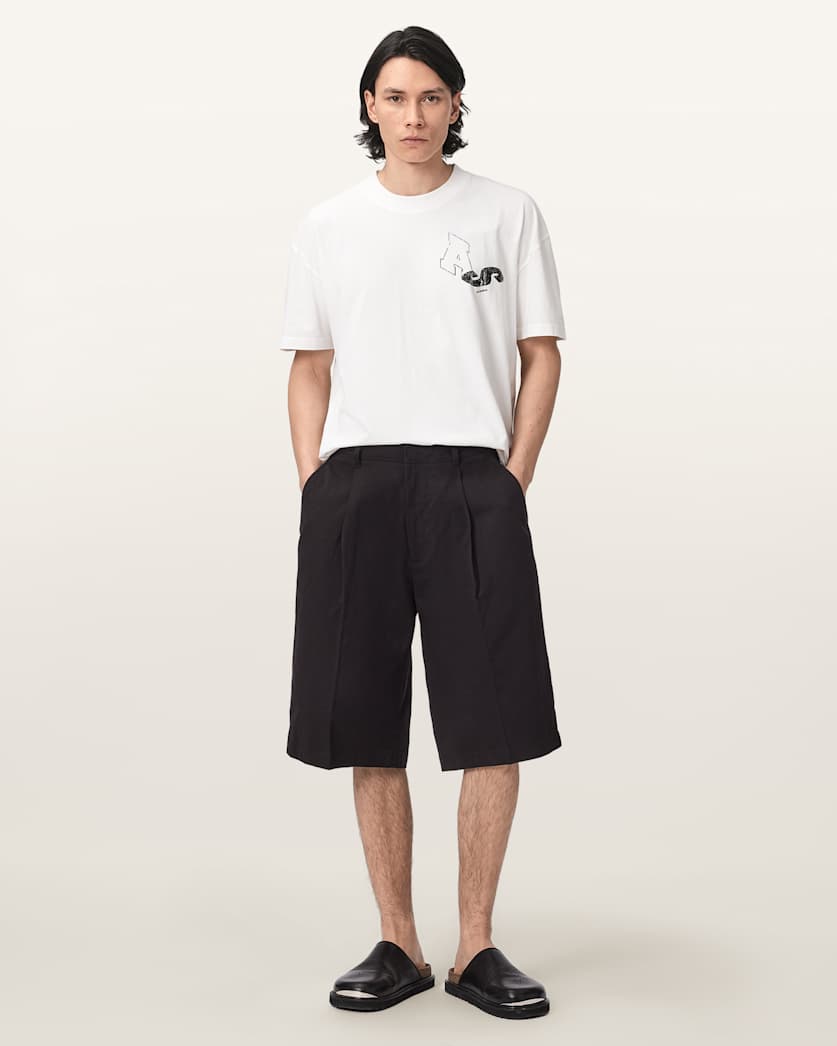 AllSaints Castro Wide Leg Cotton Shorts Pasilla Brown