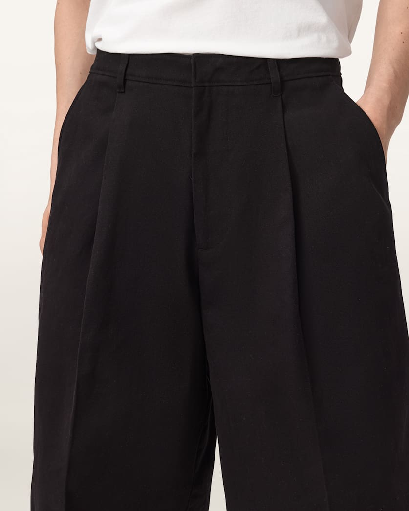 AllSaints Castro Wide Leg Cotton Shorts Pasilla Brown