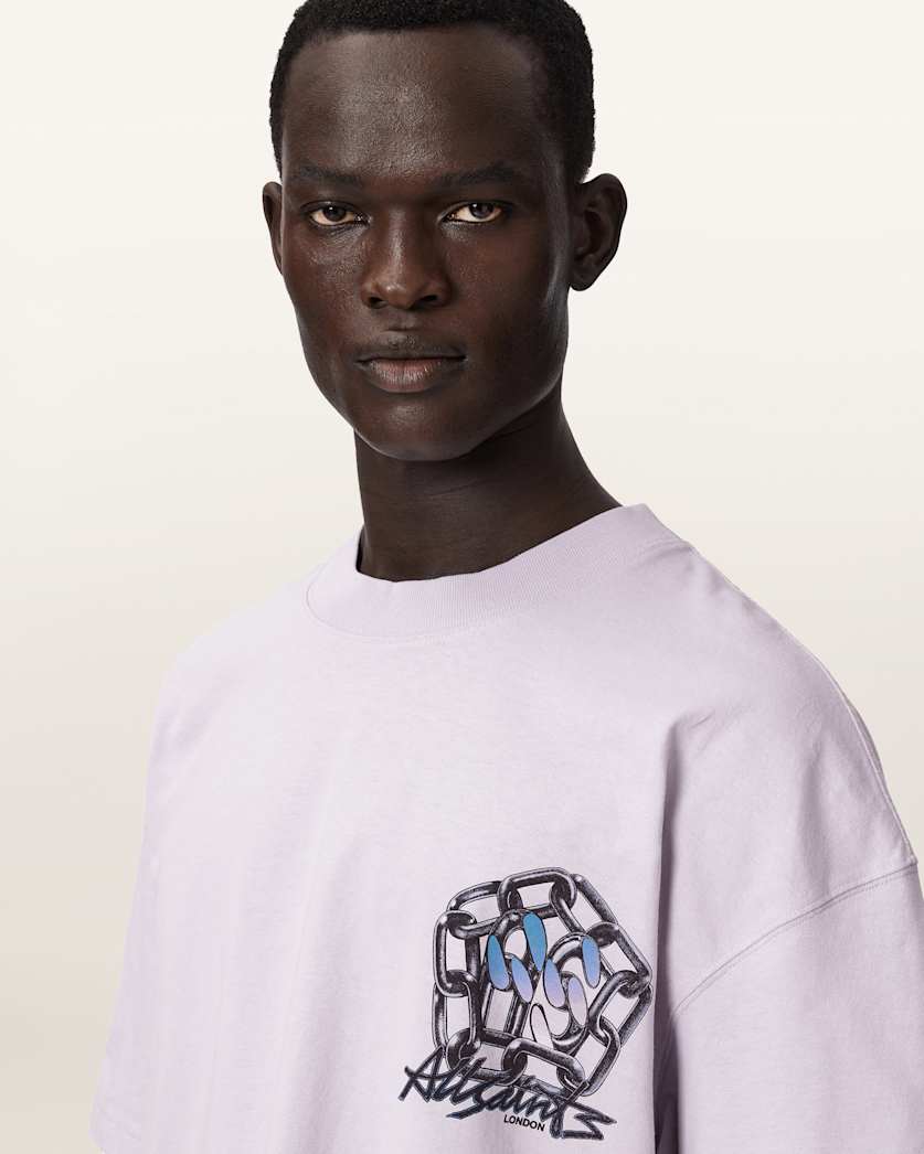 AllSaints Affix Short Sleeve Oversized T Shirt Parma Purple