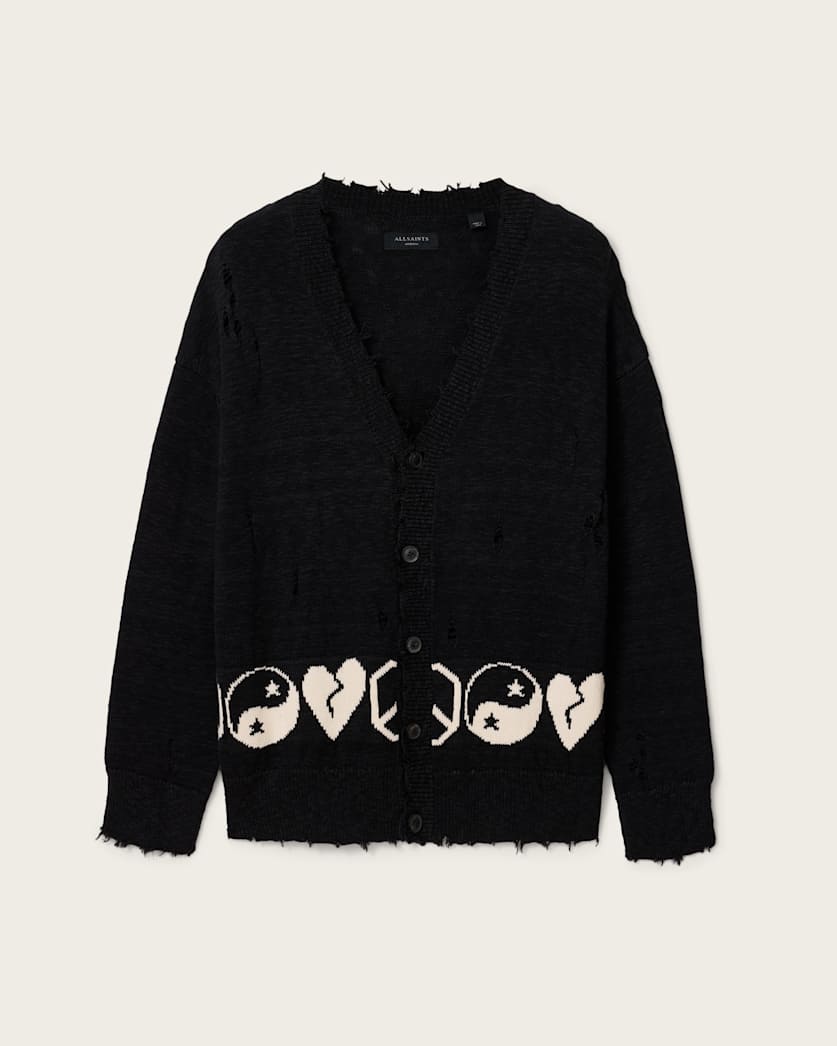 AllSaints Tabua Oversized Jacquard Cardigan Black