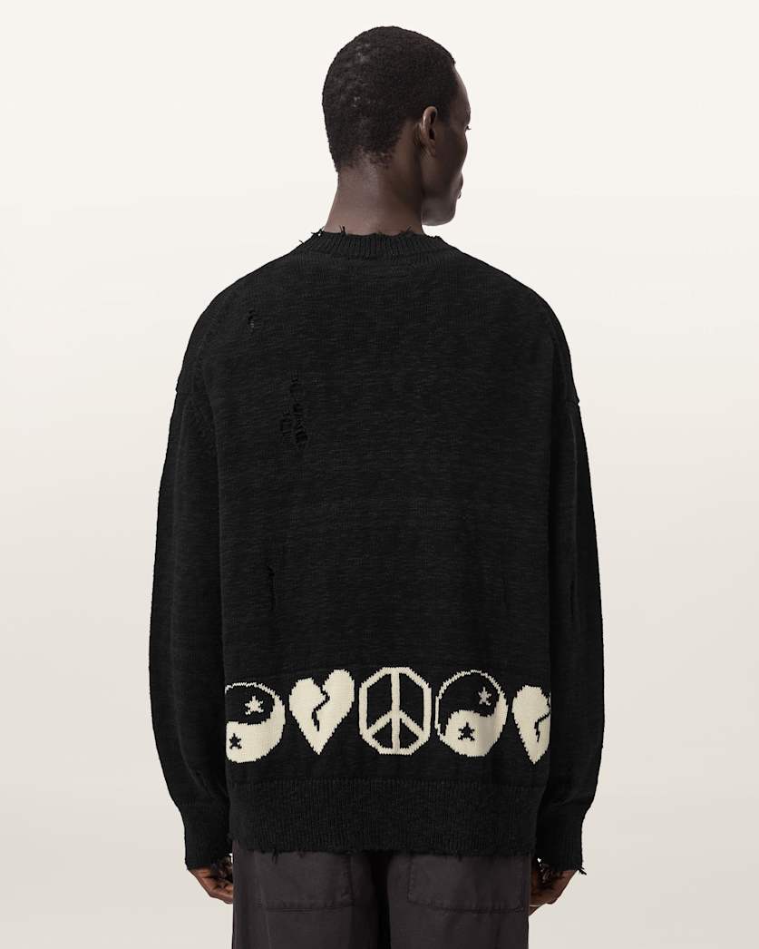 AllSaints Tabua Oversized Jacquard Cardigan Black