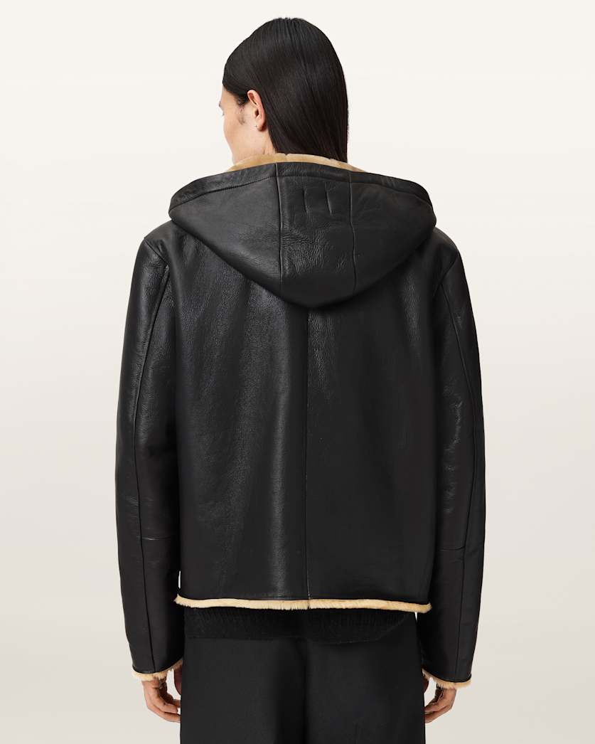 AllSaints Mostyn Shearling Bomber Jacket Black/Brown