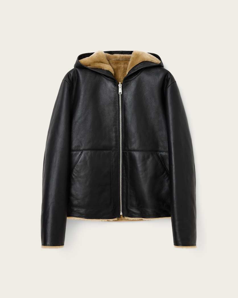 AllSaints Mostyn Shearling Bomber Jacket Black/Brown
