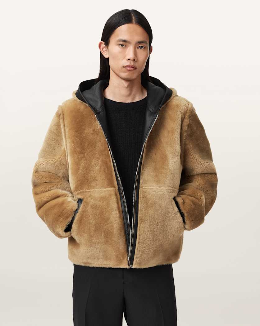 AllSaints Mostyn Shearling Bomber Jacket Black/Brown