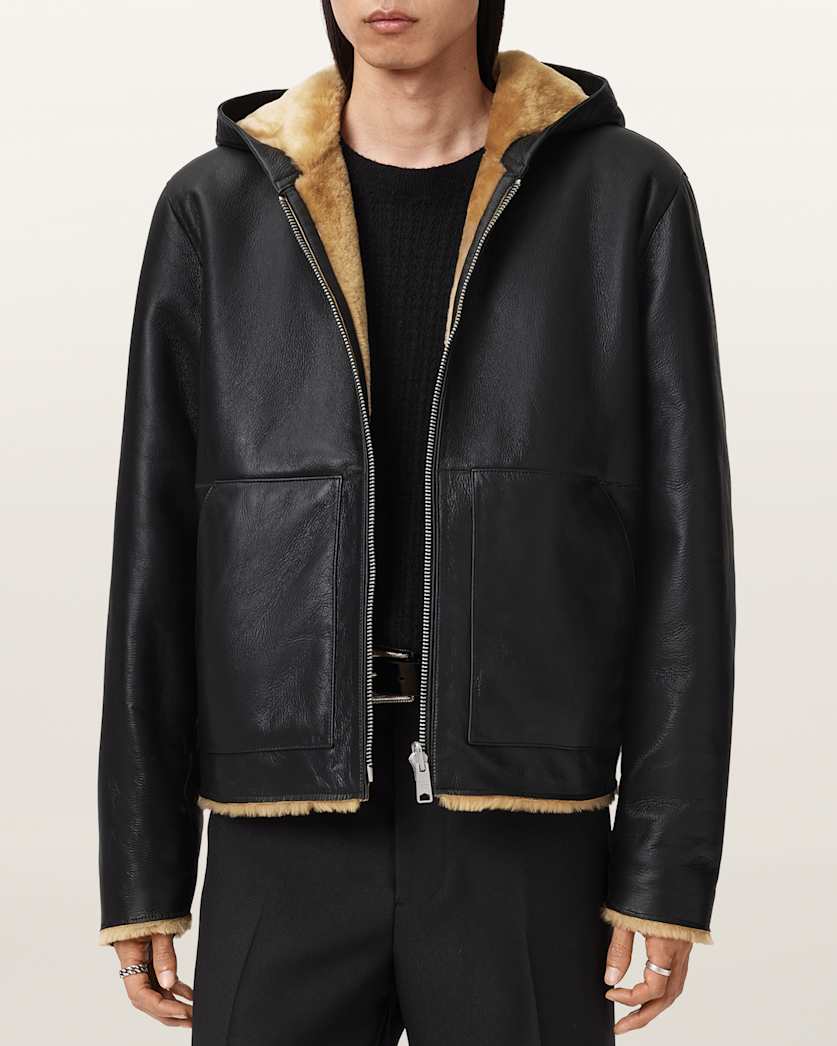 AllSaints Mostyn Shearling Bomber Jacket Black/Brown