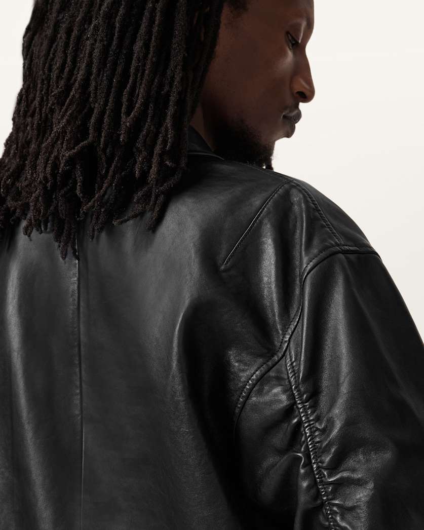 AllSaints Marco Oversized Leather Bomber Jacket Black