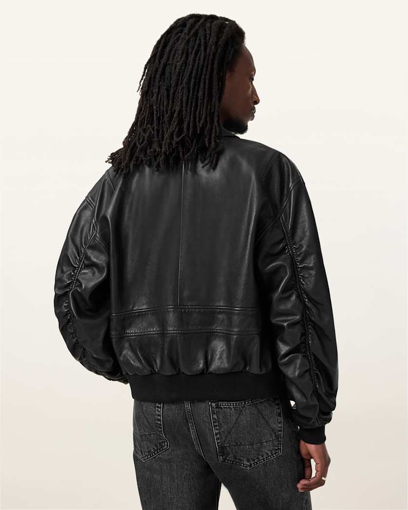 AllSaints Marco Oversized Leather Bomber Jacket Black