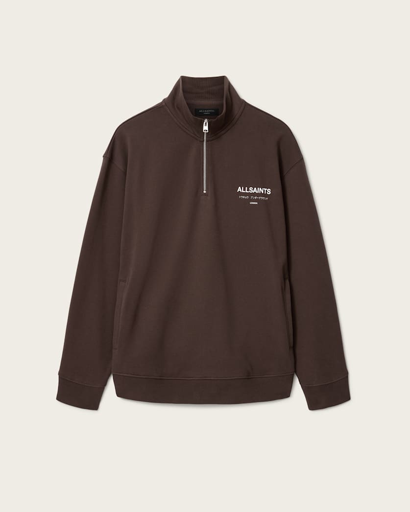 AllSaints Underground Half Zip Sweatshirt Bitter Brown