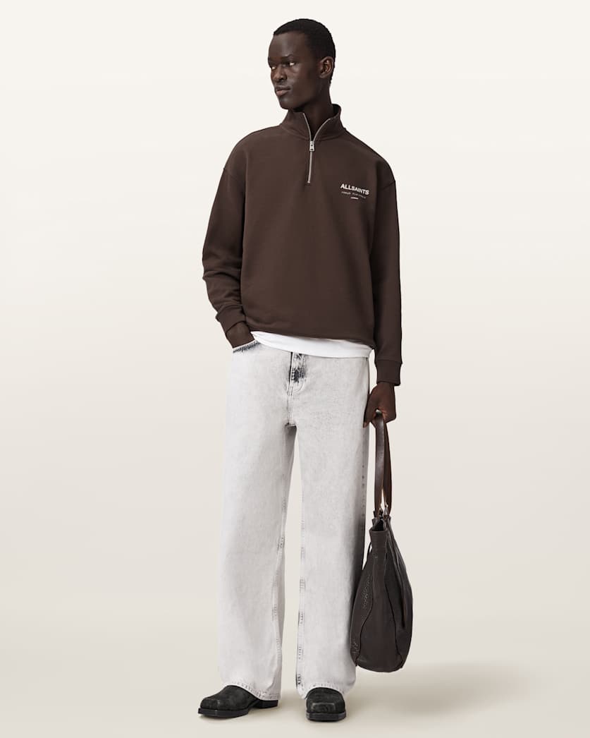 AllSaints Underground Half Zip Sweatshirt Bitter Brown