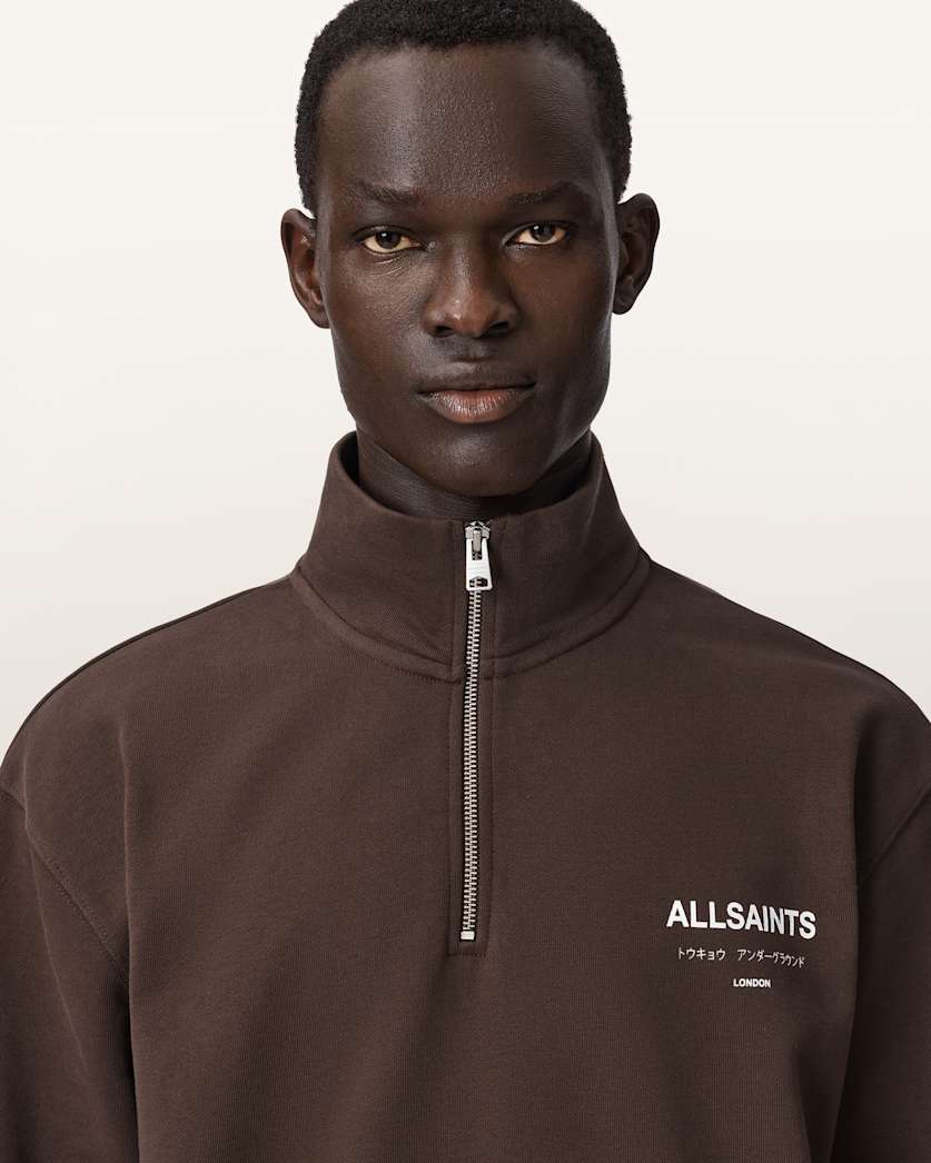 AllSaints Underground Half Zip Sweatshirt Bitter Brown