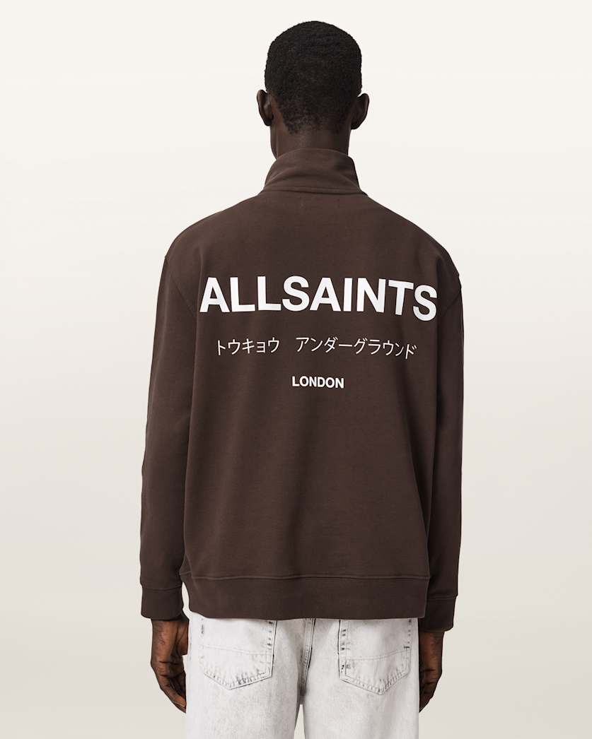 AllSaints Underground Half Zip Sweatshirt Bitter Brown