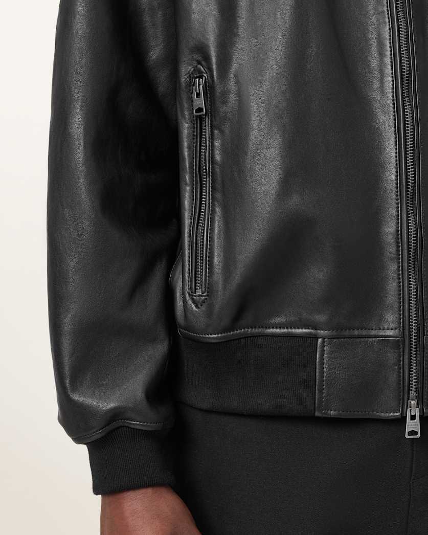 AllSaints Kino Oversized Leather Bomber Black