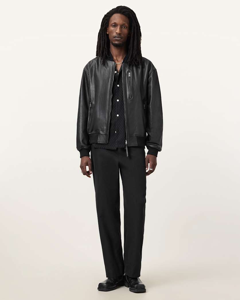 AllSaints Kino Oversized Leather Bomber Black