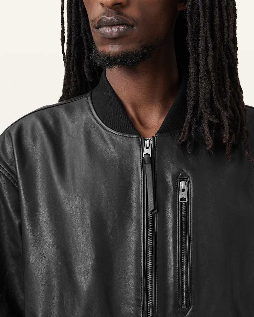 AllSaints Kino Oversized Leather Bomber Black