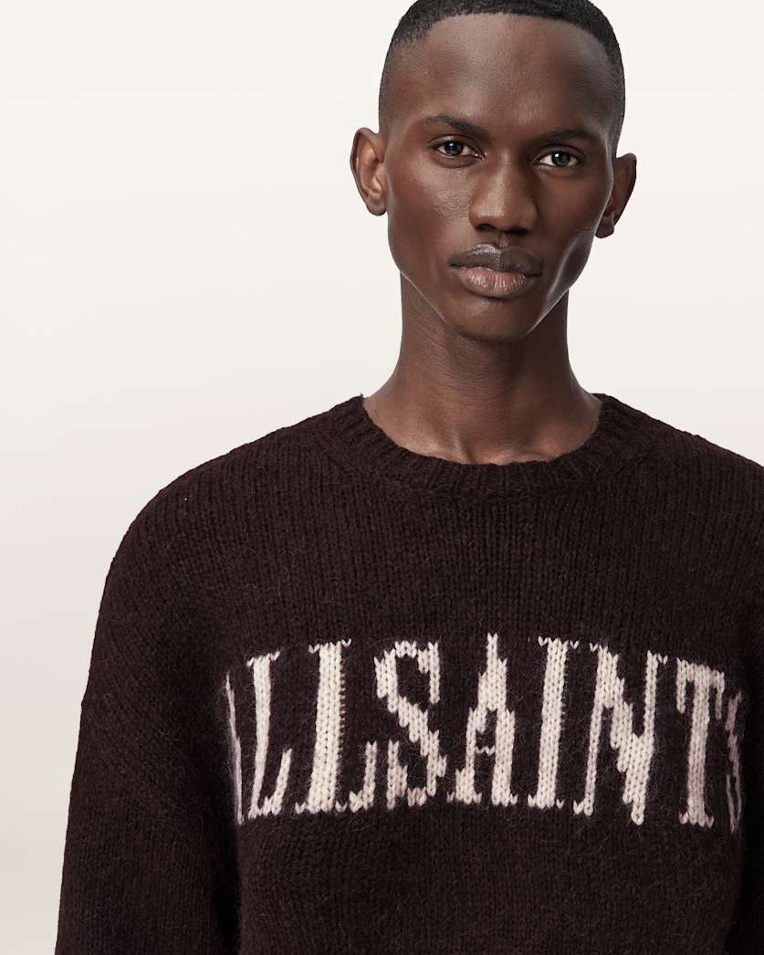 AllSaints Stokes Oversized Boxy Sweater Brown/Ecru White