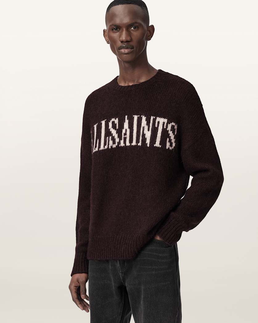 AllSaints Stokes Oversized Boxy Sweater Brown/Ecru White