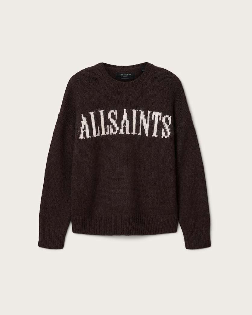 AllSaints Stokes Oversized Boxy Sweater Brown/Ecru White