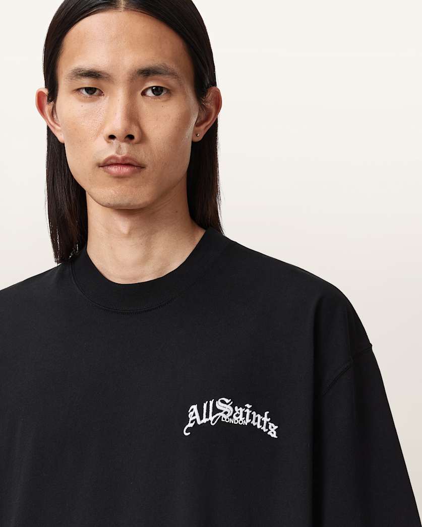 AllSaints Descent Oversized Graphic T Shirt Washed Black