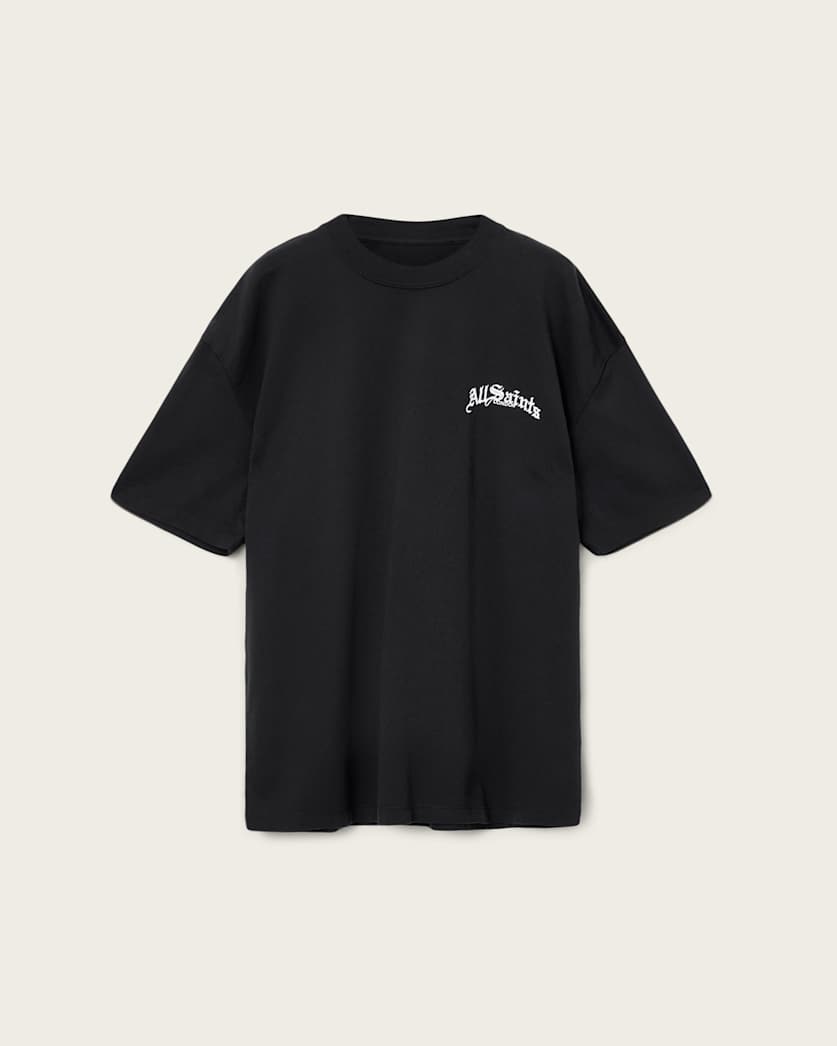 AllSaints Descent Oversized Graphic T Shirt Washed Black