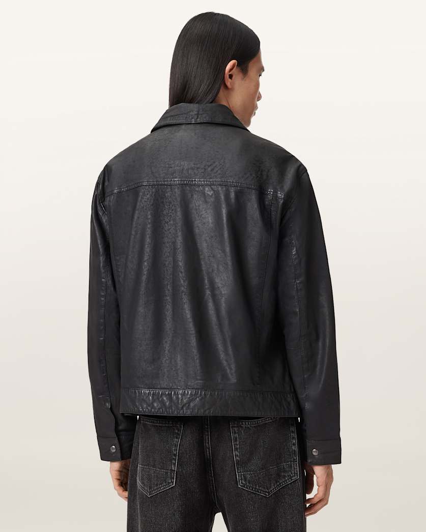 AllSaints Shelton Leather Trucker Jacket Black