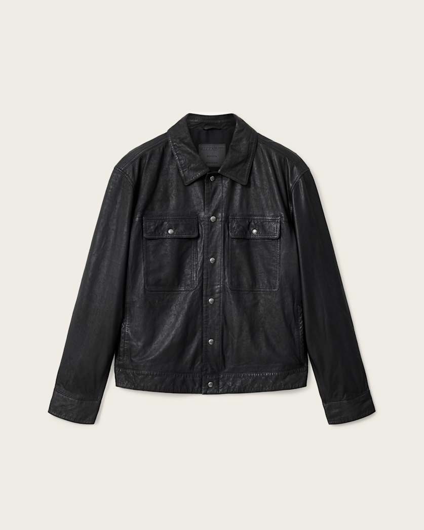 AllSaints Shelton Leather Trucker Jacket Black