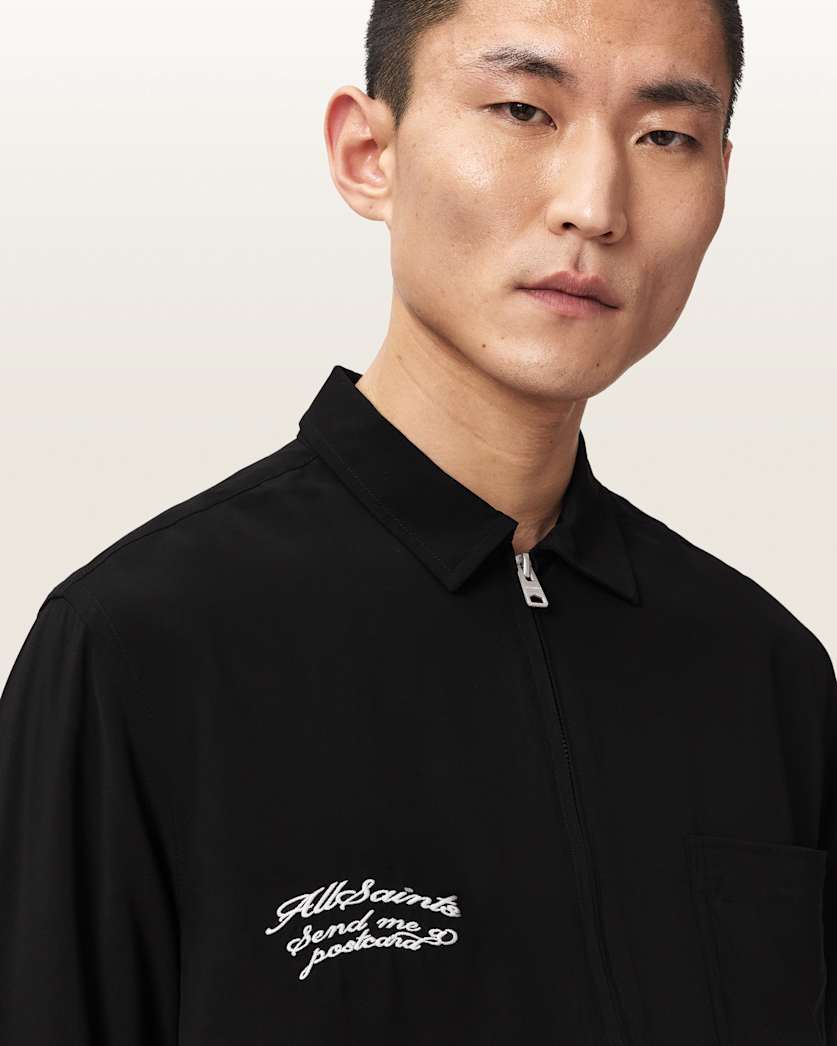 AllSaints Buck Oversized Embroidered Long Sleeve Jacket Surge Black