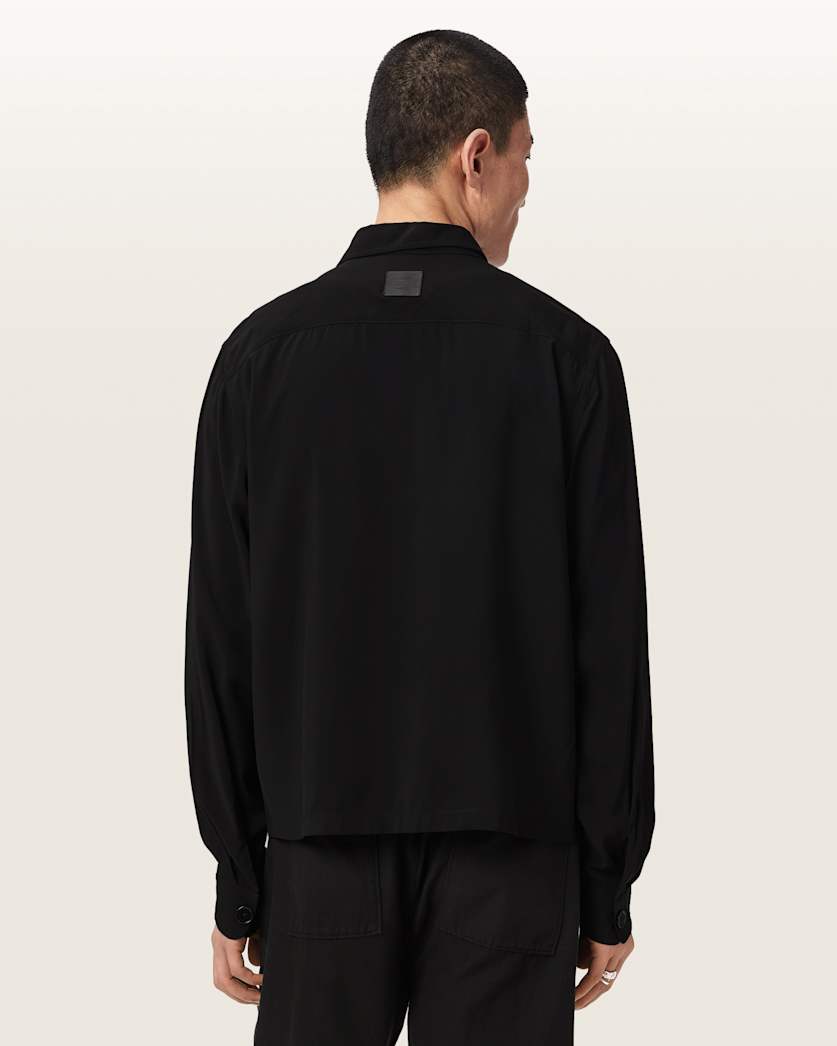 AllSaints Buck Oversized Embroidered Long Sleeve Jacket Surge Black