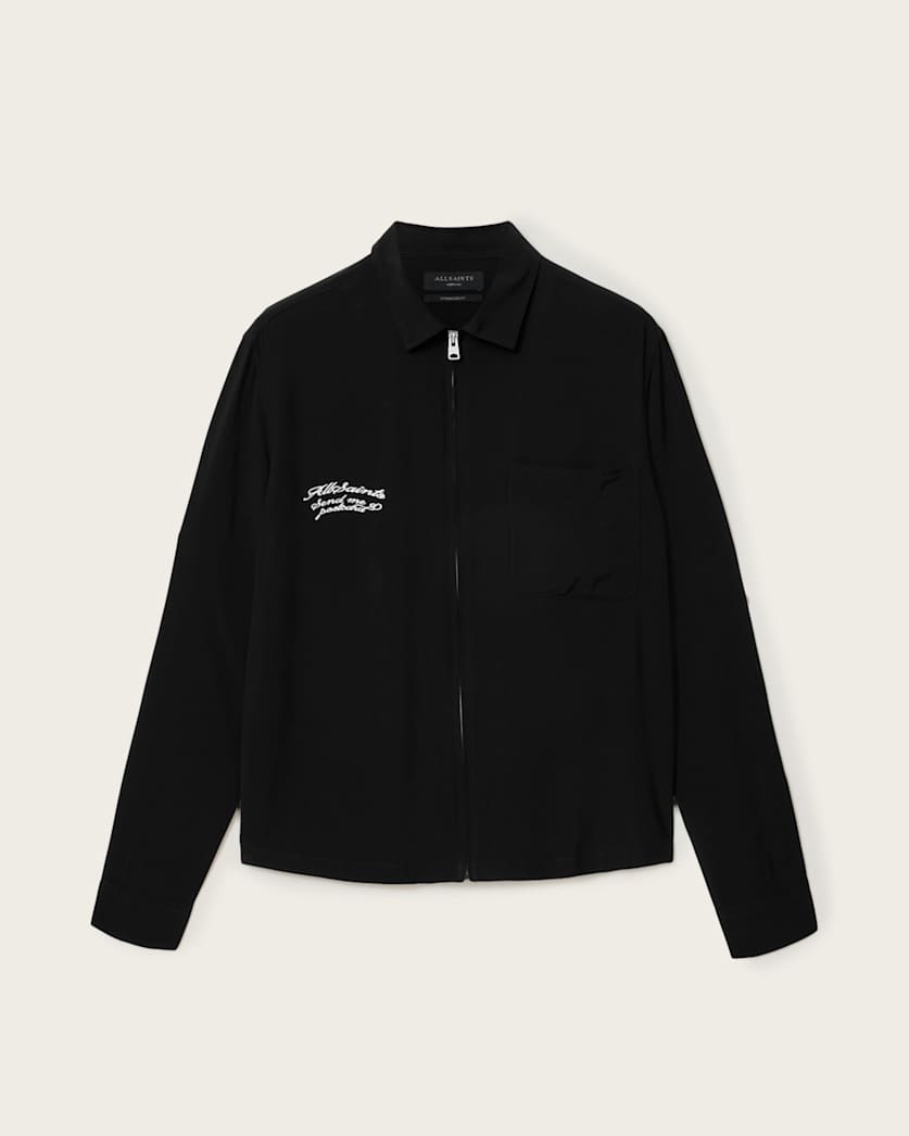 AllSaints Buck Oversized Embroidered Long Sleeve Jacket Surge Black