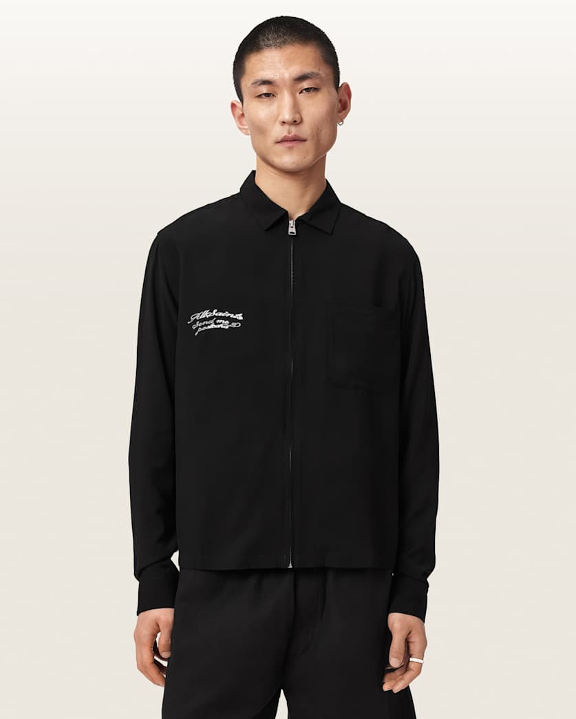 AllSaints Buck Oversized Embroidered Long Sleeve Jacket Surge Black