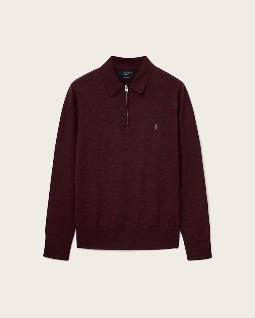 AllSaints Albany Merino Ramskull Polo Bronzed Red