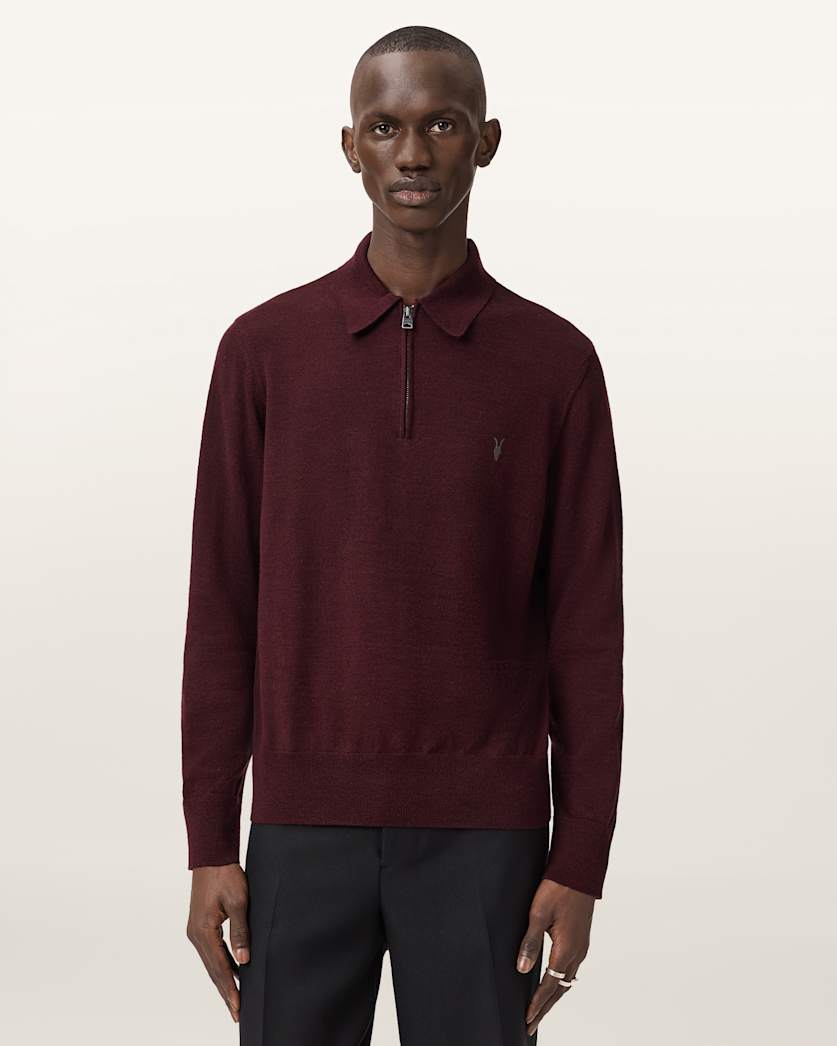 AllSaints Albany Merino Ramskull Polo Bronzed Red