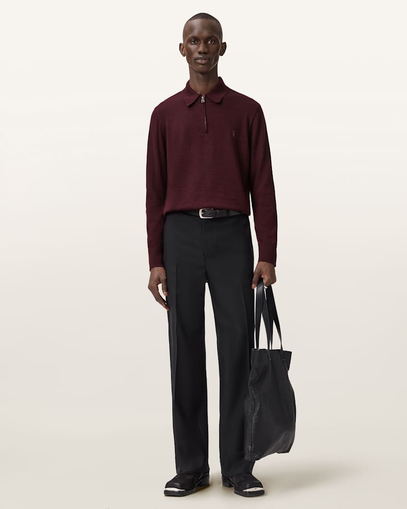 AllSaints Albany Merino Ramskull Polo Bronzed Red