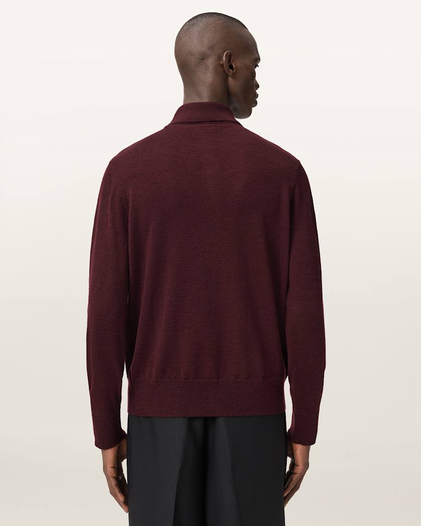 AllSaints Albany Merino Ramskull Polo Bronzed Red